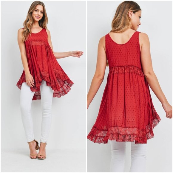 Red Detailed boho tunic top - Picture 1 of 16